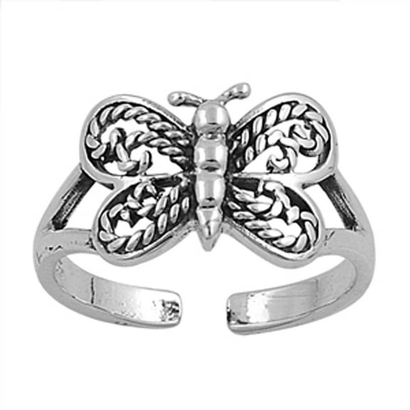 Sterling Silver Butterfly Toe Ring Adjustable Filigree Midi Band .925 Jewelry Female Unisex