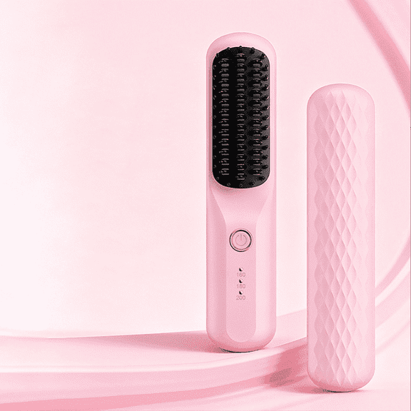 Cordless Hair Straightener Brush for Women, Portable Wireless Hair Straightening Comb with 3 Heat Settings, Type-C Charging Heated Brush for Travel