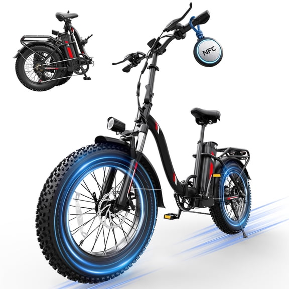 20" Foldable Electric Bike for Adult, 4.0 Fat Tire 750W E-Mountain Bicycle with NFC, 28MPH 48V 15Ah Removable Battery,7-Speed Ebike (Class 3)