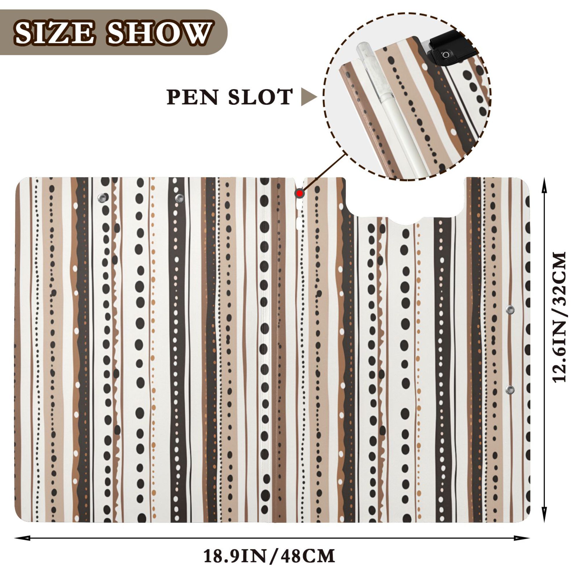 FORMRS A4 Clipboard Folder with Pen Holder Horizontal Foldable School Office Binder, Brown Abstract Stripes