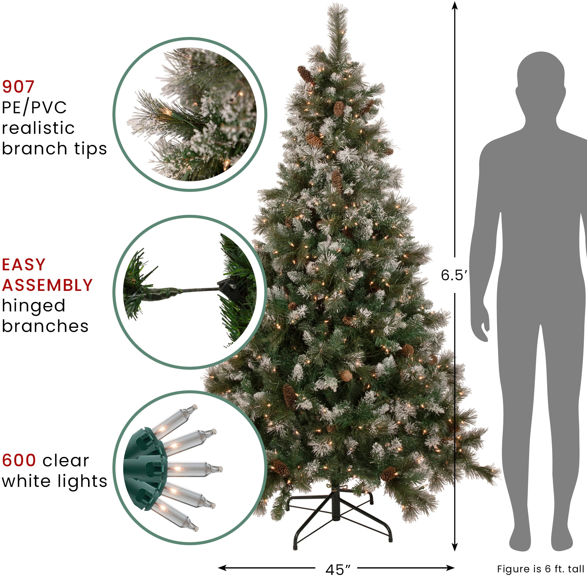 Northlight Clear Prelit Incandescent Green Hinged Snow Valley Pine Artificial Christmas Tree, 6.5'
