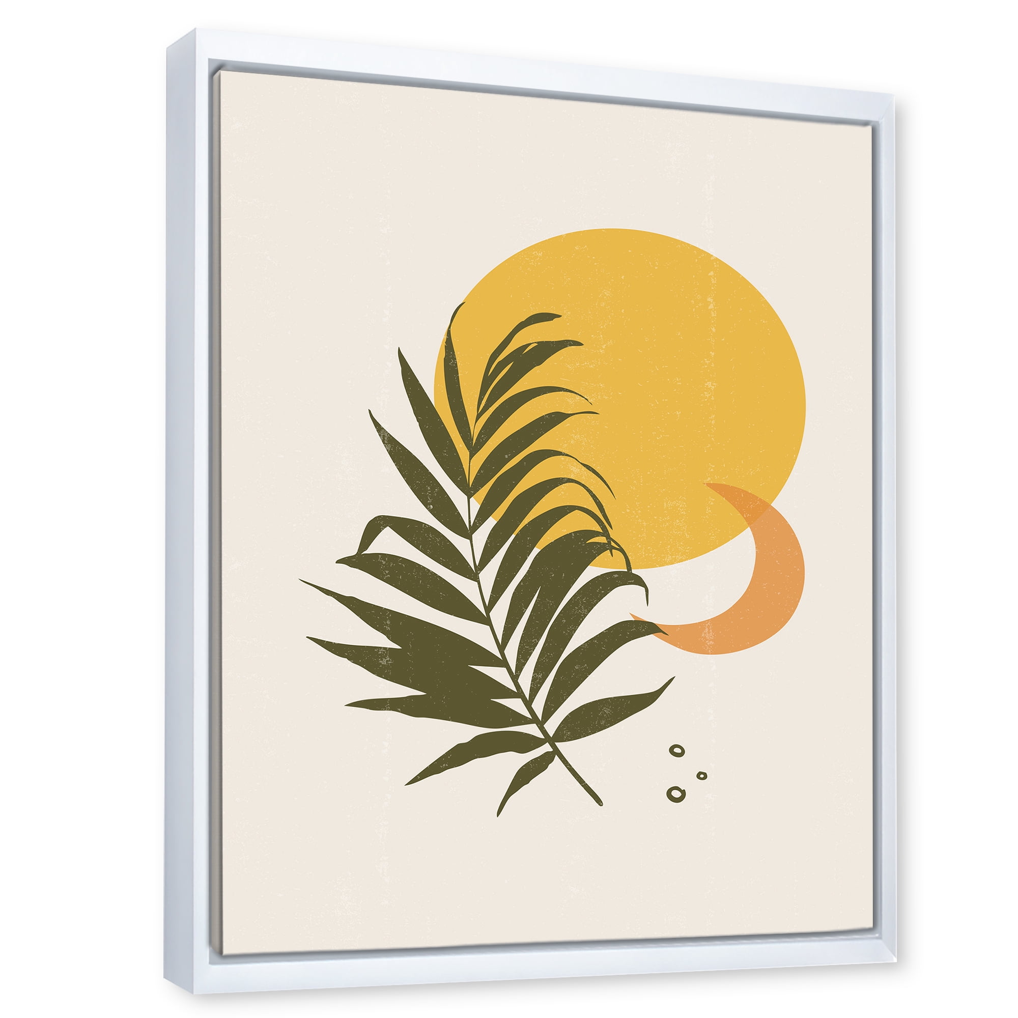 Designart 'Abstract Moon and Yellow Sun With Tropical Leaf I' Modern Framed Canvas Wall Art Print