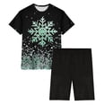 thumbnail image 4 of Puntoco Pijamas para mujer Conjunto de camiseta y pantalones cortos de manga corta con cuello redondo y estampado navideño para mujer Ropa para estar en casa, 4 of 5