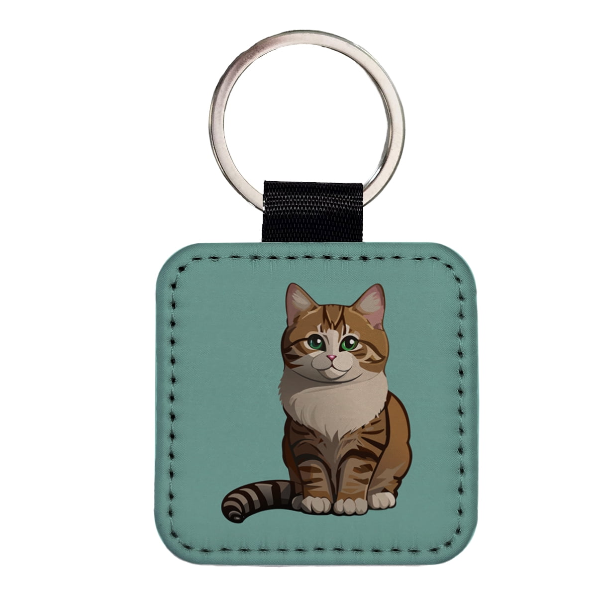 Munchkin Cat Sitting Faux Leather Square Keychain