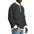 thumbnail image 7 of LYSMORA Men's Contrast Collar Cuff Waffle Knit Quarter Zip Pullover Sweatshirt, Fake Two Piece Loose Long Sleeve Casual Athletic Tops, 7 of 7