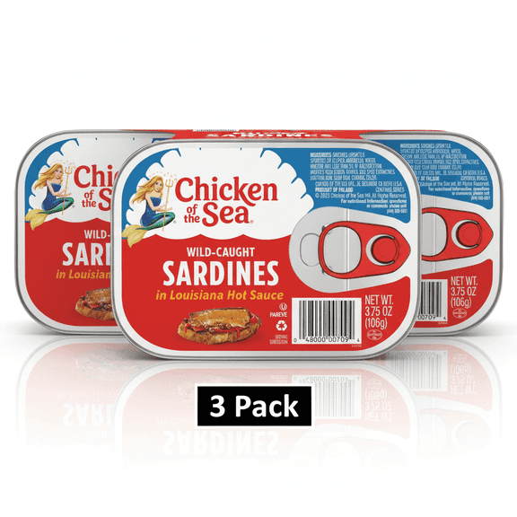 Chicken of the Sea Wild Caught Sardines in Louisiana Hot Sauce (3-Pack), 3.75 oz Cans | High Protein Snack