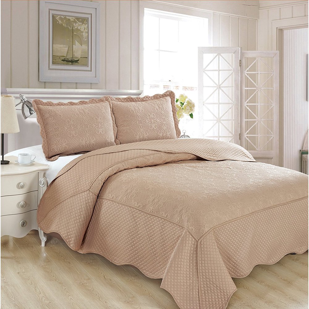 Fancy Collection 3pc Luxury Bedspread Coverlet Embossed Bed Cover Solid