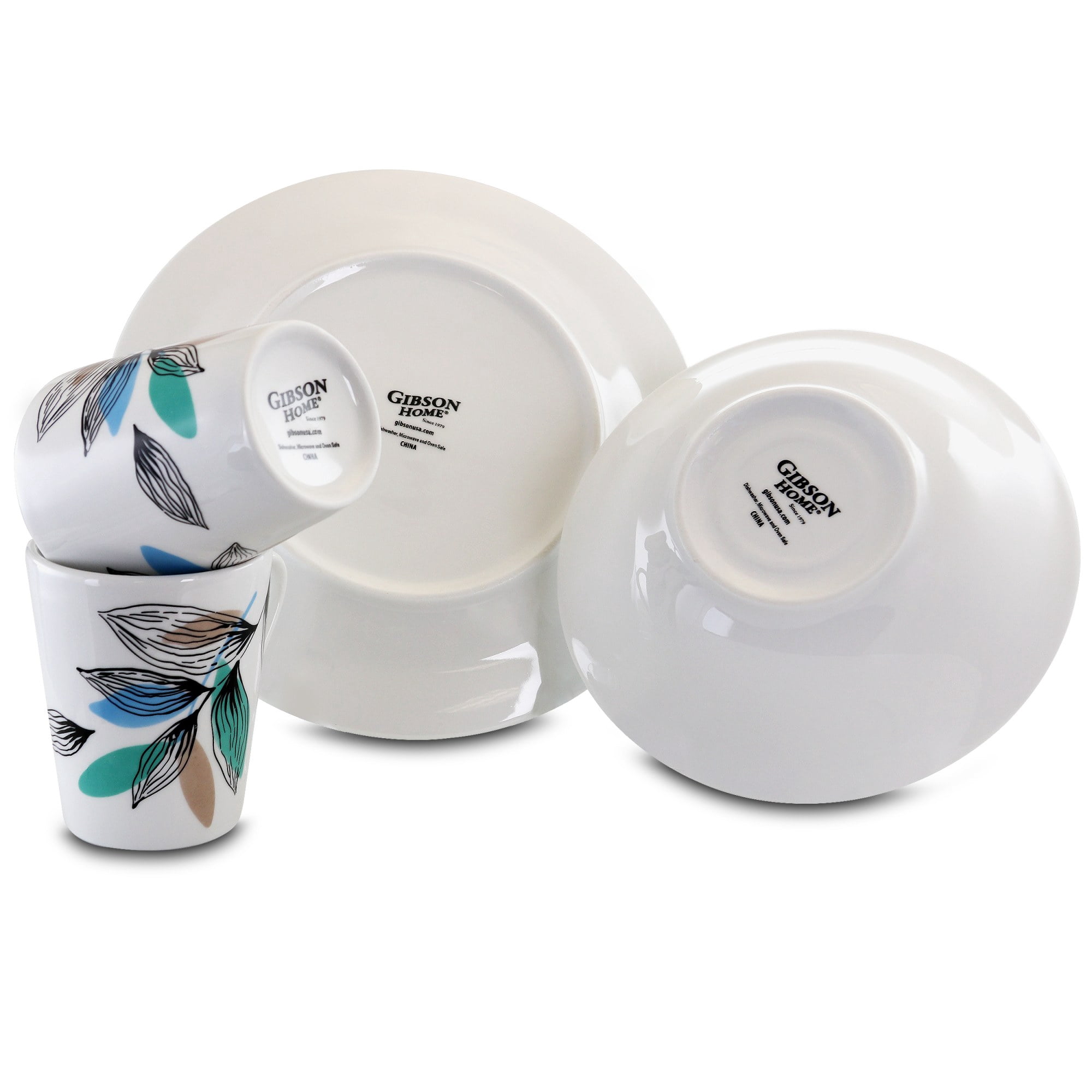 Gibson Home Vineyard Blue 12 Piece Round Fine Ceramic Dinnerware Set