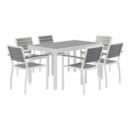 Eveleen 55 x 32in Dining Table Set- Grey Top- 6 Chairs