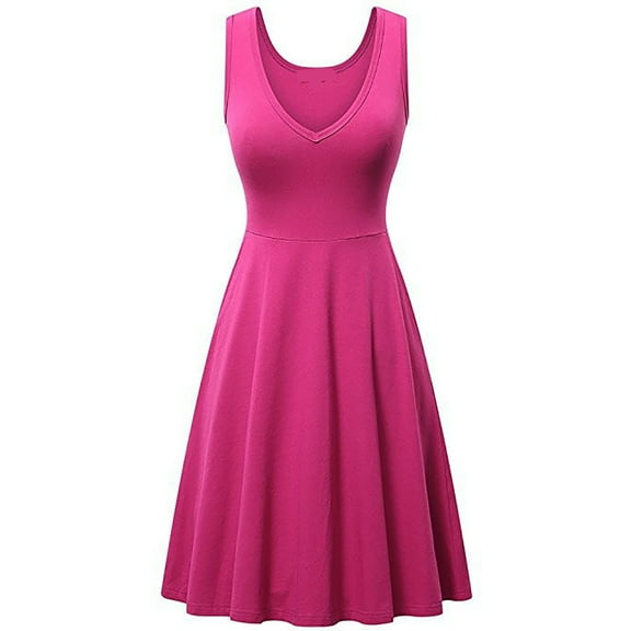 Xunlbb New Trendy Women's Dresses Women's Summer Solid Color Pocket Dress Sleeveless V-neck Dress Size S-3XL Holiday Party Clearance