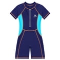 thumbnail image 3 of inlzdz Kids Girls Boyleg Swimming Surfing Jumpsuit One Piece Short Sleeve Beach Swimsuit Bathing Suit Royal Blue 150, 3 of 7