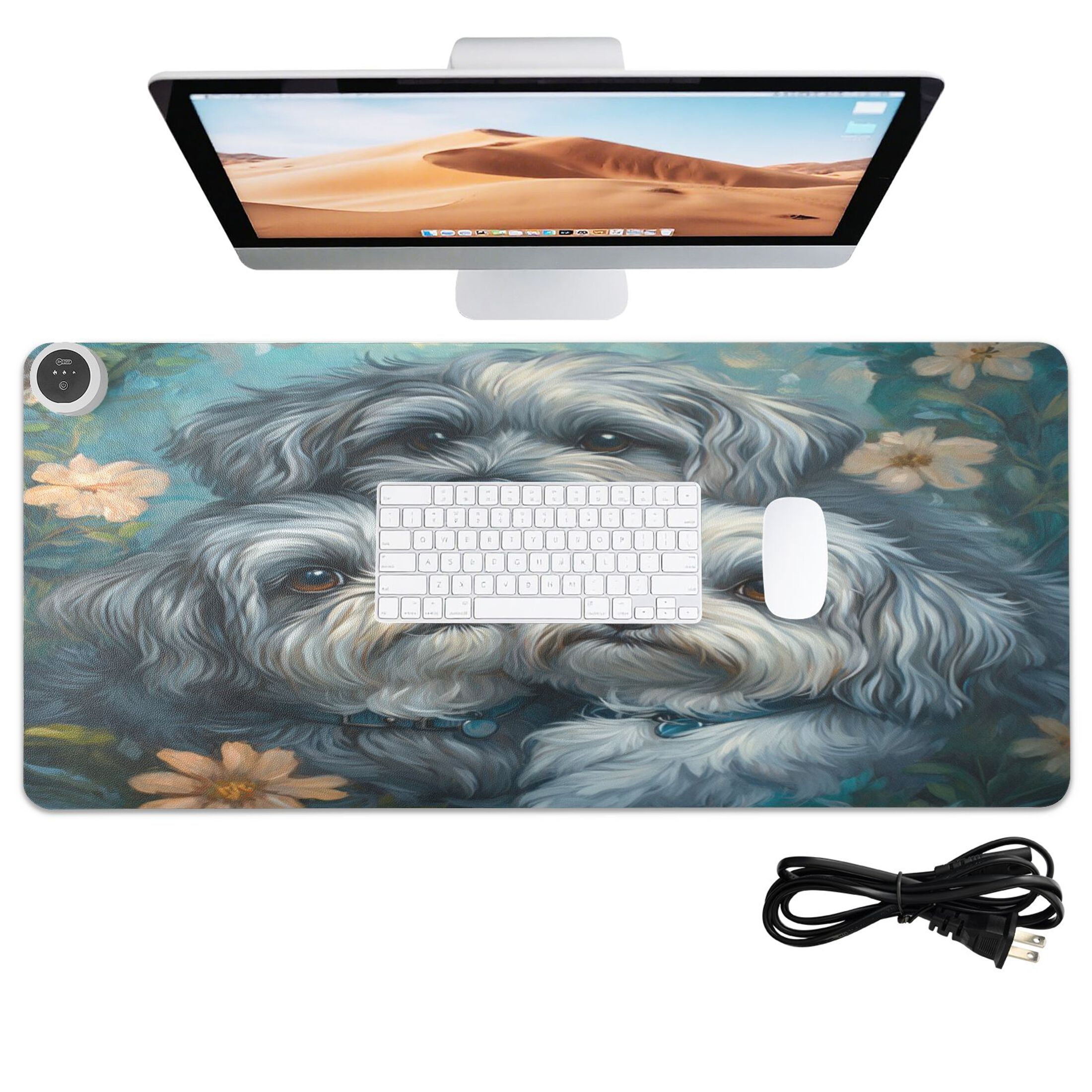 Wobogo Cute Gray Lhasa Apso Dogs Heated Mouse Pad Extra-Large Desk Mat With 3 Heating Levels and 3-hour Auto Shut-Off Protection Ideal for Computer Keyboards Home Office Hand-warming Essential 31.5in