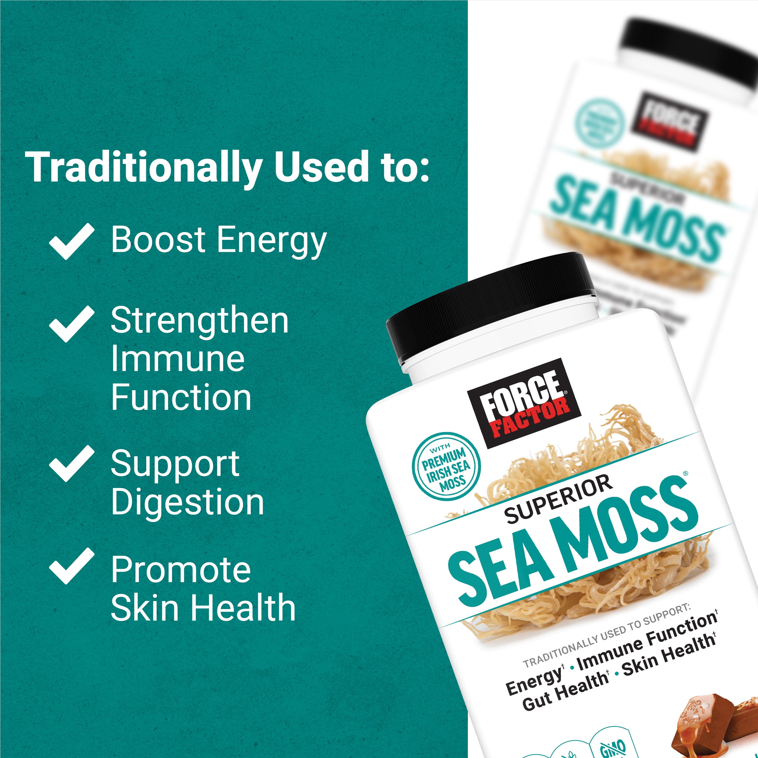 (3 pack) Force Factor Superior Sea Moss, Irish Sea Moss for Energy, Immune Function, Gut & Skin Health, Gluten Free, Non-GMO, Salted Caramel, 60 Soft Chews