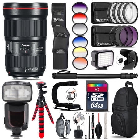 Canon 16-35mm 2.8L III USM Lens + Pro Flash + LED Light - 64GB Accessory Bundle