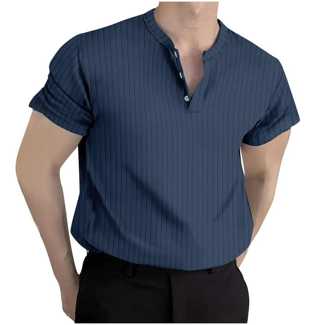 Chbgutlmr Mens Dress Shirts Summer Casual Notched V Neck Button Short Sleeve Tshirts Loose Solid Color Tops