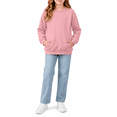 thumbnail image 5 of Girls Crew Neck Sweatshirt No Hood - Kids Fall Casual Solid Print Long Sleeve Pullover Tops with Pockets, 5 Years, 5 of 7