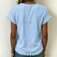 thumbnail image 6 of Womens Short Sleeve V Neck Tshirts Tops Summer Boho Beach Tops Solid Color Raw Edge Hem Gauze Blouses, XL, 6 of 7