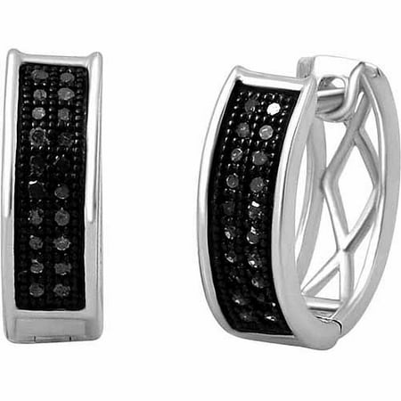 1/6 Carat T.W. Black Diamond 10kt White Gold Hoop Earrings