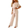 thumbnail image 4 of Short Sleeve Playsuit for Women Plus Size Wrap Drawstring Tie Jumpsuit Long Pants Romper Casual Trousers Evening Party Clubwear, 4 of 8
