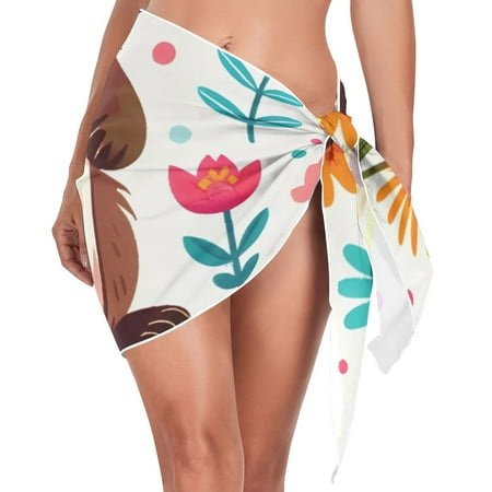 Gophers Mouse Flowers Women Coverups Beach Cover Up Chiffon Swimsuit Bikini Wrap Short Skirt Beach Slit Tie Waist