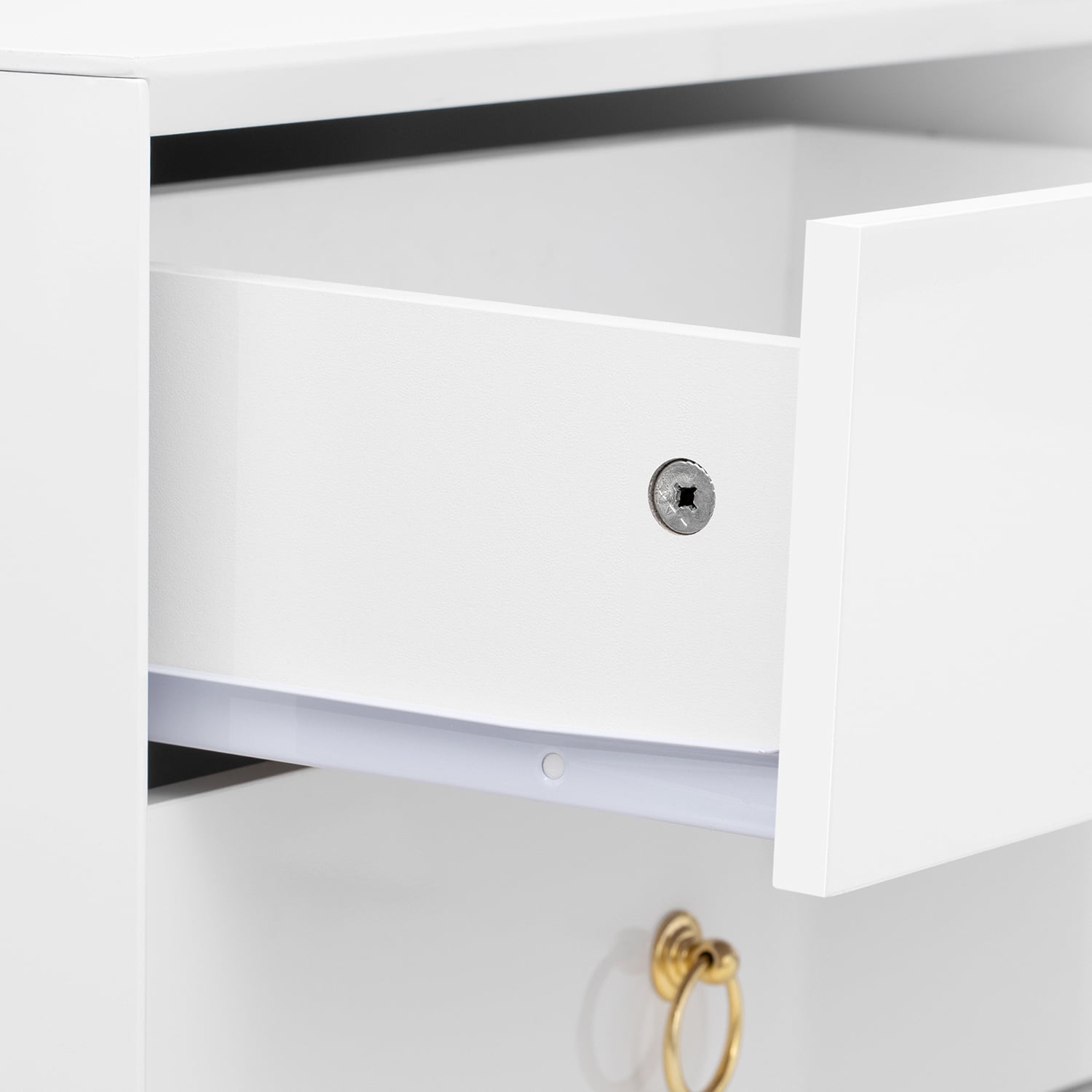 Kepooman Nightstand with 2 Drawers & Golden Handle, Storage Bedside Table, White Kepooman Nightstand with 2 Drawers & Golden Handle, Storage Bedside Table, White