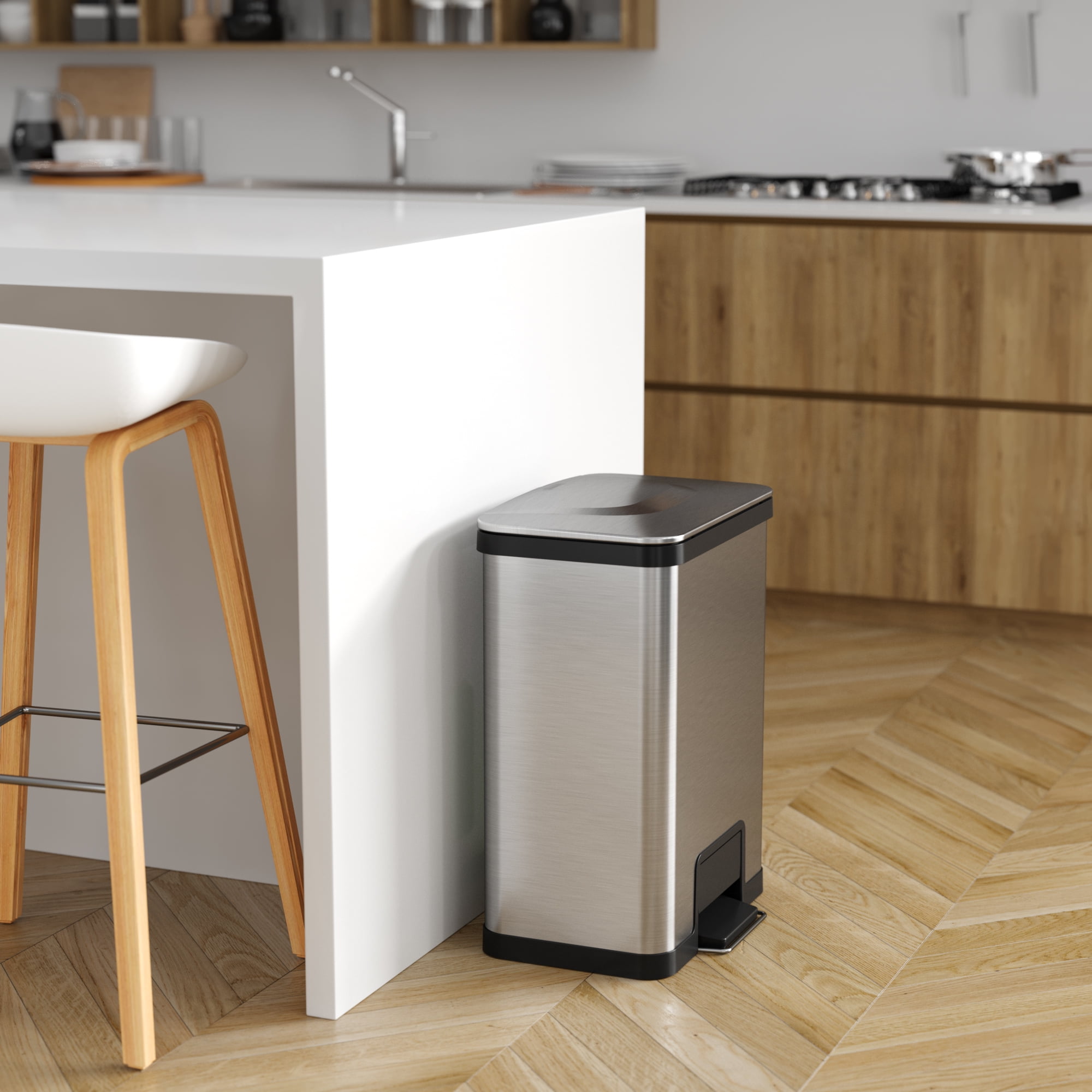 iTouchless AirStep 13 Gal Stainless Steel Step Trash Can with Absorbx Odor Filter, 49 Liter Rectangular Pedal Garbage Bin with Silent Lid Close, for Bathroom, Kitchen, Home, Office, Bedroom, Business