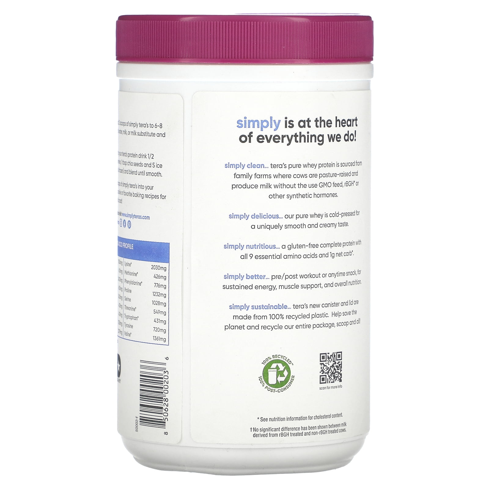 Tera's Whey rBGH Free Whey Protein Powder, Plain, 22g Protein, 0.75 Lb