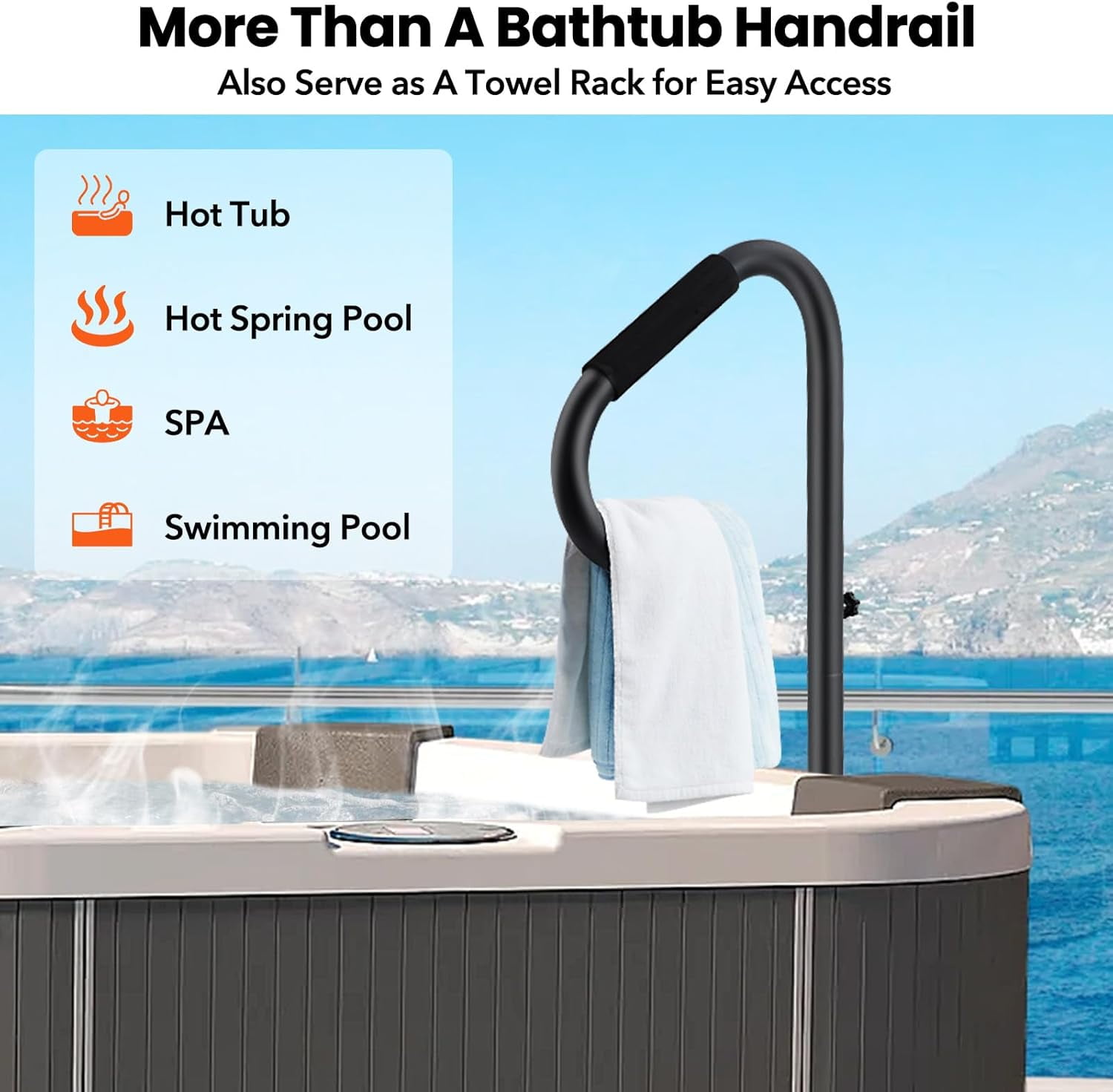 Yesurprise Hot Tub Handrail with LED Light,360°Rotatable Spa Side Handrail with 35Inches ～57Inches Adjustable Height, Hot Tub Hand Rail with Slide-Under Base and Non-Slip Grip for Indoor & Outdoor