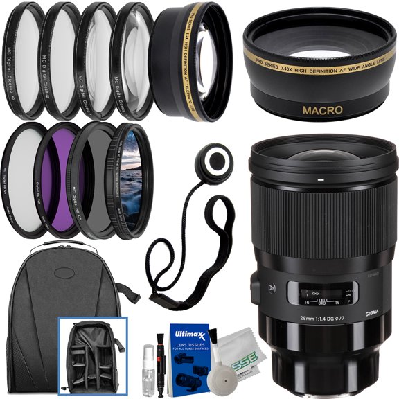Sigma 28mm f/1.4 DG HSM Art Lens for Sony E with Essential Bundle - Includes: Professional 2.2x Telephoto Lens Attachment, 0.43x Wide-Angle Macro Lens Attachment, Variable Neutral Density Filter &More