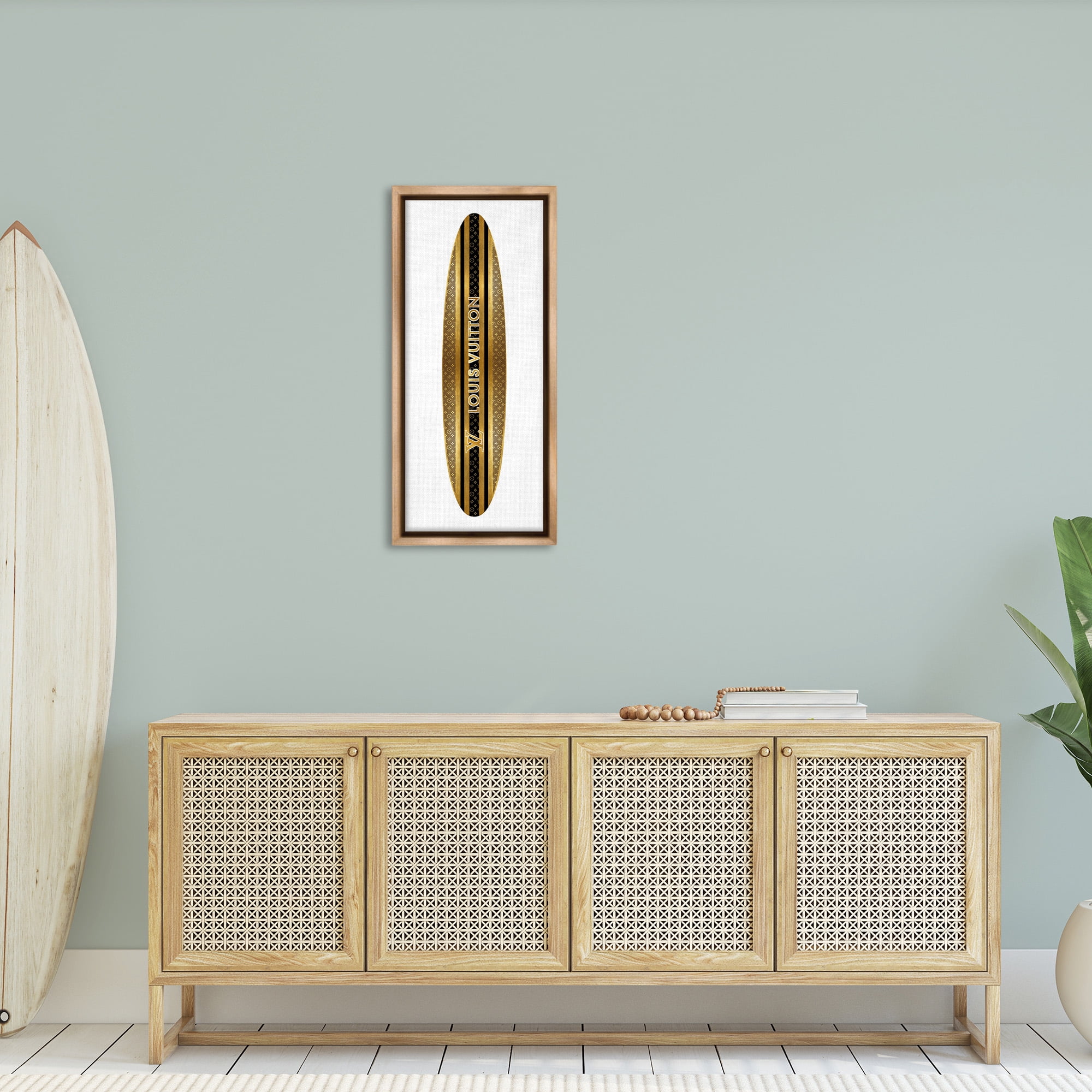 Stupell Industries Glam Striped Surfboard Nature Painting Brown Floater Framed Canvas Art Print Wall Art, 14 x 31