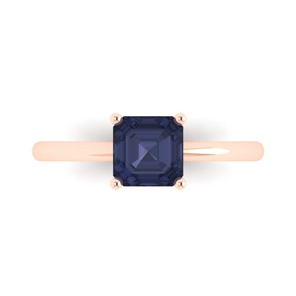 Solitaire Engagement Ring for Women - 1ct Simulated Blue Sapphire in 18K Rose Gold Promise Ring