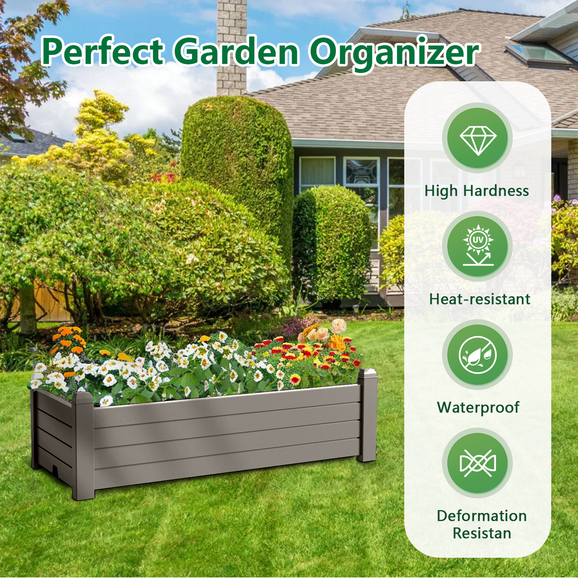 Joxxoaa Raised Garden Bed,Self-Watering Outdoor Raised Planter Box with Drainage Plug and Gauge for Vegetables, Flowers and Herbs, Durable Rustproof Resin for Backyard Patio Porch (Grey)