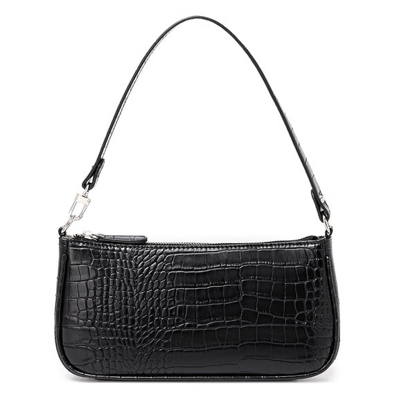 Alikpop Croc-Embossed PU Shoulder Bag, Retro 90s Style Underarm Purse with Back Pocket for Women, Black