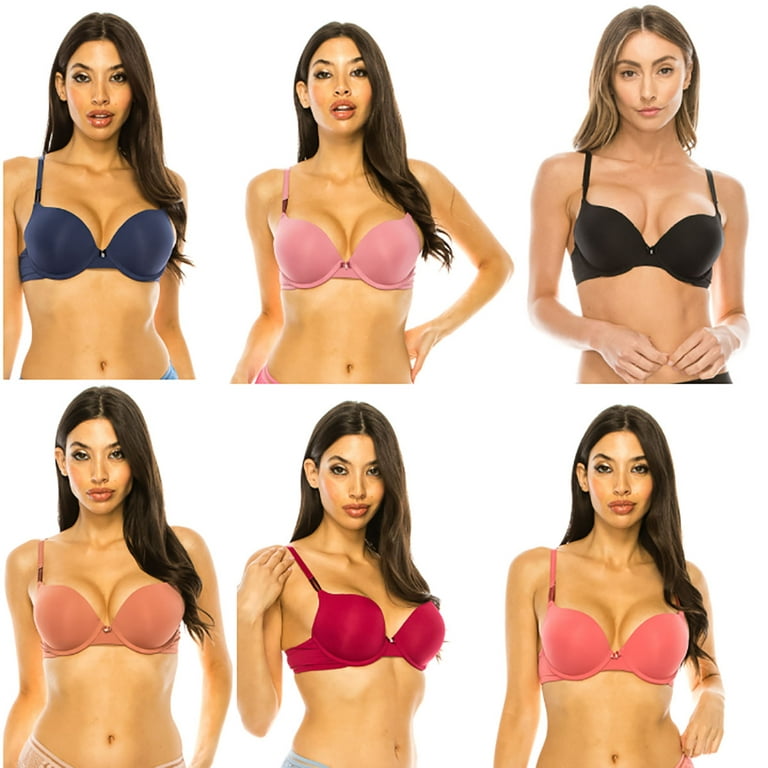 6 pcs Max Lift Power Wired Add 2 Cup Sizes T-Shirt Double Push Up Bra (32B)  