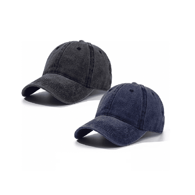 Gorra De Béisbol Vintage De Algodón Con Sólido 2pzs, Negro + azul marino