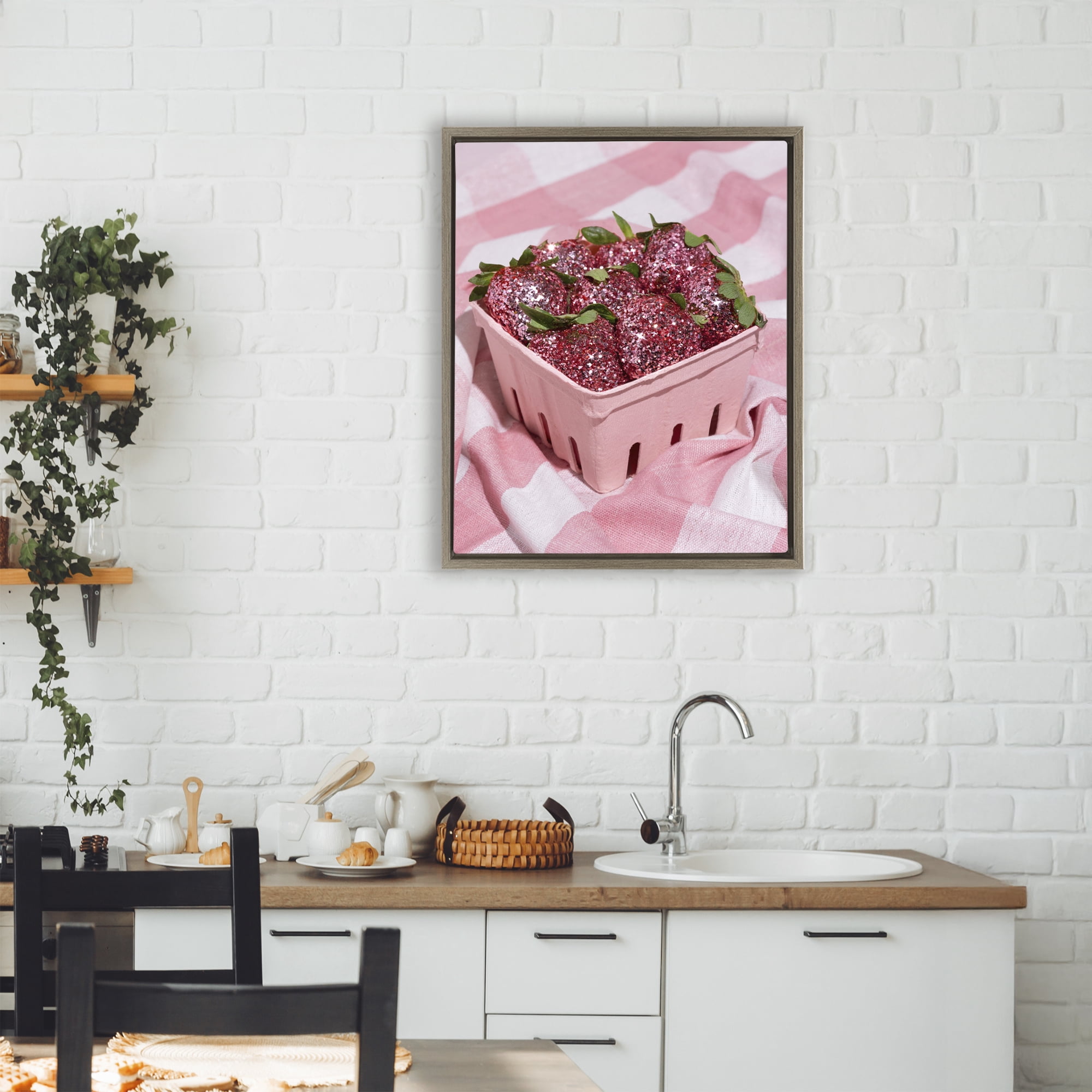 Stupell Industries Glam Glimmer Strawberries Brown Framed Floater Canvas Wall Art, design by LISH Creative