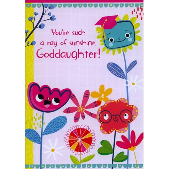 Designer Greetings Three Colorful Smiling Flowers : Ray of Sunshine Juvenile / Kids Graduation Congratulations Card for Young Goddaughter