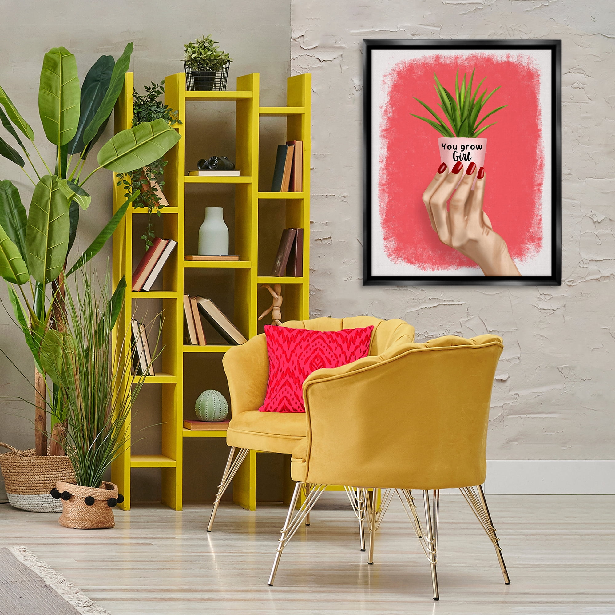 Stupell Industries You Go Girl Plant People Painting Black Floater Framed Canvas Art Print Wall Art, 25 x 31