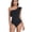black, variant on Women's One Shoulder Ruffle One Piece Swimsuit, Solid Color Asymmetrical Neck Bathing Suit Open Back Swimwear