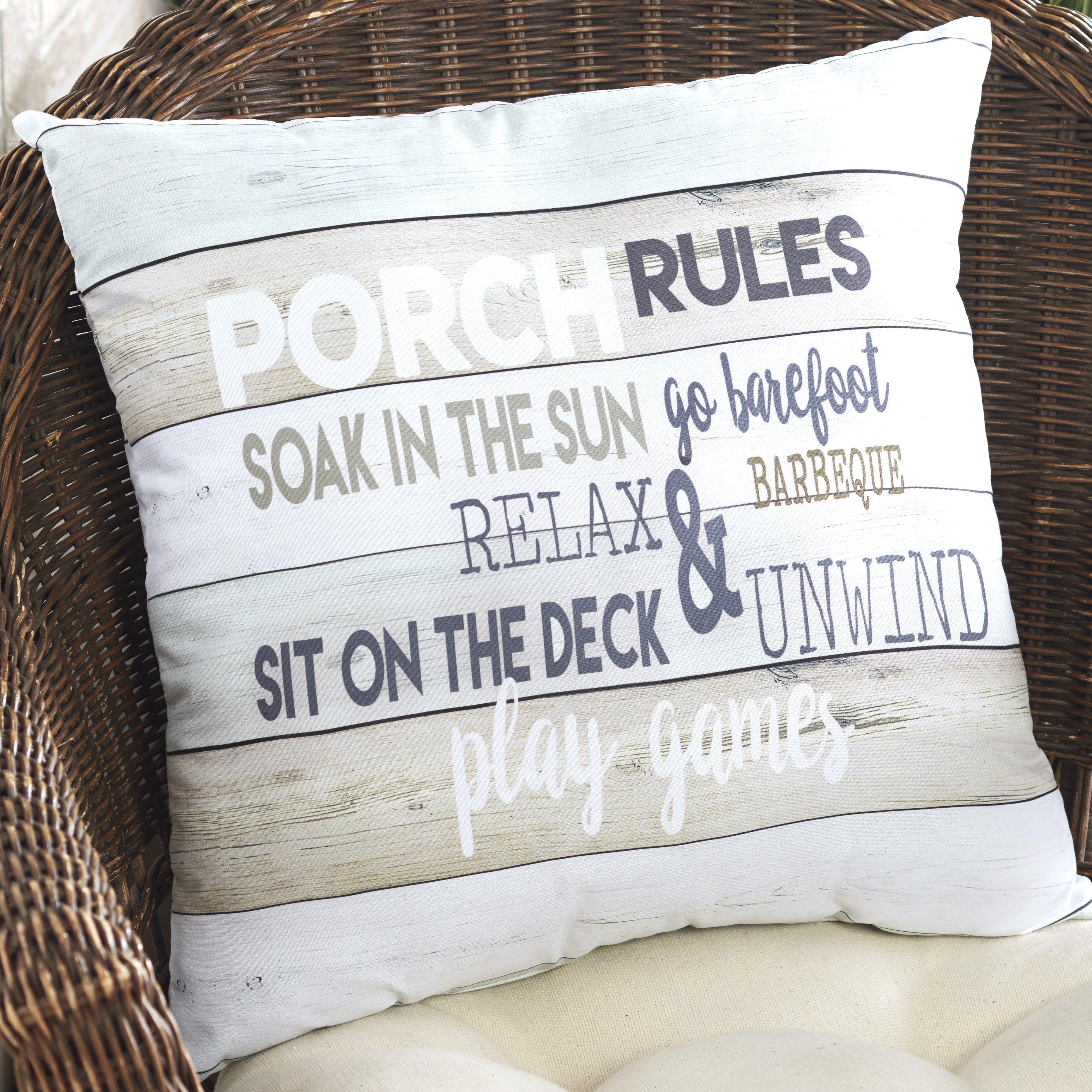 Details about  / Decorative Porch Rules 16/" Throw Pillow with Driftwood Aesthetic