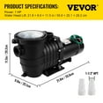 thumbnail image 6 of VEVOR Swimming Pool Pump, Powerful Self-priming Up to 34ft Head Lift, Fountain, Pond & Pool Pumps, 6 of 8