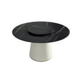 thumbnail image 3 of 53.15" Round Dining Table, Modern Artificial Stone Dining Table with Turntable, Sintered Stone Dining Room Table with Black Panel, Beige Plywood PU Base For Living Room, Kitchen, Restaurant, 3 of 6