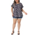 thumbnail image 2 of Agnes Orinda Women's Plus Size Floral Print Blouse Bohe Crew Neck Tulip Sleeves Summer Casual Tops 2X Purple, 2 of 5