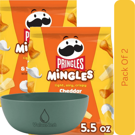 Pringles Mingles Cheese Puffs, Cheddar & Sour Cream Flavor, 5.5 oz with Olive Green Bowl by ValueNest