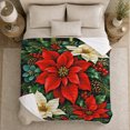 thumbnail image 5 of Crimson Red Poinsettia Holly Berry Botanical Art Christmas, Festive Holiday Scene, Warm Flannel Blanket for Living Room and Reading Nook, Art Lovers Friendship Gift, Festive Home Decor, 5 of 9