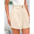 thumbnail image 4 of Womens Casual 2025 Trendy Summer Elastic High Waisted Pleated Side Slit Business Work Shorts Pockets Beige XXL, 4 of 6