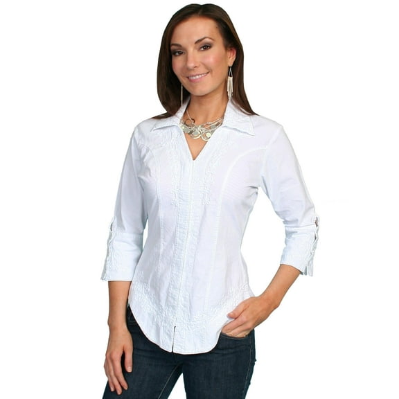 Scully Women's 3/4 Length Sleeve Peruvian Cotton Top White Small