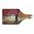thumbnail image 1 of Forest Cutting Board, View in the Foggy Forest with Sun Beams and Fall Leaves Picture, Decorative Tempered Glass Cutting and Serving Board, Wine Bottle Shape, Red Brown, by Ambesonne, 1 of 1