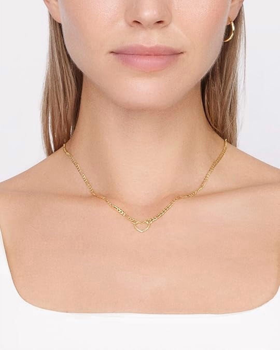 Jewelry Atelier Gold Filled Figaro Heart Necklaces – 14K Yellow Gold Filled Heart Pendant with Solid Figaro Chain for Women with Different Sizes (2.7mm, 4.5mm)
