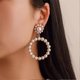 thumbnail image 2 of Large Hoop Dangle Earring Black White Pearl Earring With Stainless Steel Pin Big Circle Loop Earrings For Women Girls Jewelry M2:silver flower -, 2 of 4